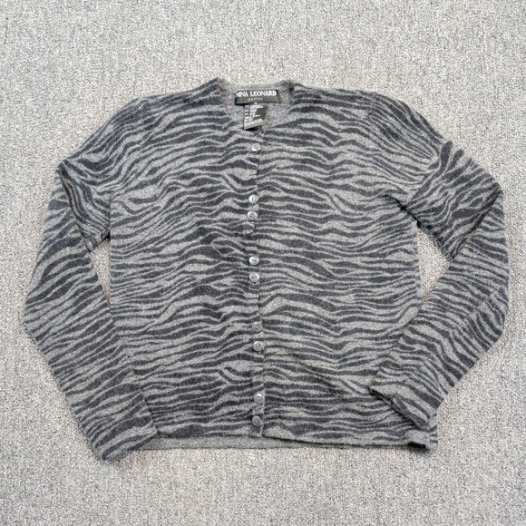 Nina Leonard Y2K Zebra Cardigan PS Grey Lambswool Angora Mob Wife Fuzzy Sweater — photo 2